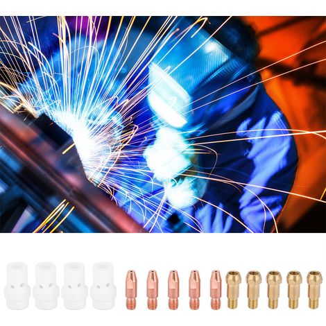 Jeu de 14 pièces pour torche de soudage MIG Binzel 36KD : buses de contact, diffuseurs et porte-buses, diamètre 0.8mm (1/4)