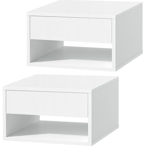 Table de Chevet Lot de 2, Table de Nuit Suspendue avec Tiroir, Petit Meuble, 40 x 35 x 23 cm, Blanc Nuage (1/5)