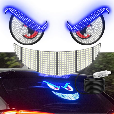 Occhi e sorriso LED animati, decorazione LED flessibile per auto o camion, illuminazione LED con occhi da diavolo e sorriso per il finestrino dell'auto, 11 modalità