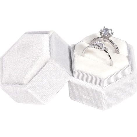 Weiße sechseckige Ringbox für Hochzeiten, Heiratsanträge und Valentinstag (1/5)