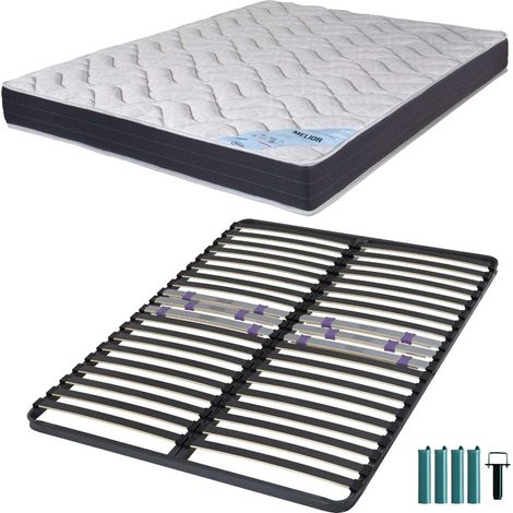 Matelas mousse + Sommier métal C223 140x190 Melior - Hauteur 20 cm - Soutien ferme (1/5)