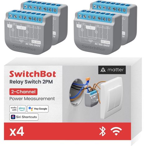 Commutateur WiFi 2PM compatible avec 15/Home/Google Home, module relais avec répéteur Bluetooth et contact à sec, Wi-Fi 2,4 GHz, 16 A (4 pièces) (1/5)