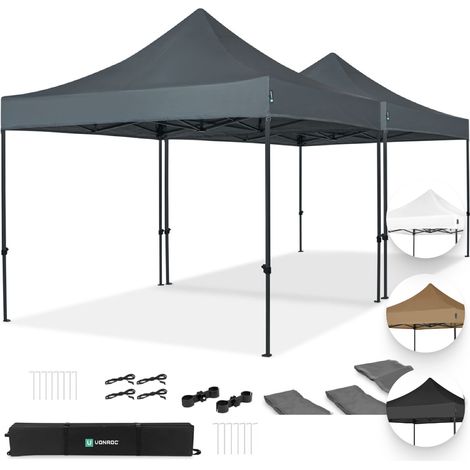 VONROC Faltpavillon 6x3 m – Set inkl. 2x Pavillon und 1x Verbindungs-Set – Modulares Design – Faltbar – Wasserdicht – Stahlrahmen – UV-Schutz 50+ – Inkl. Transporttaschen – Grau