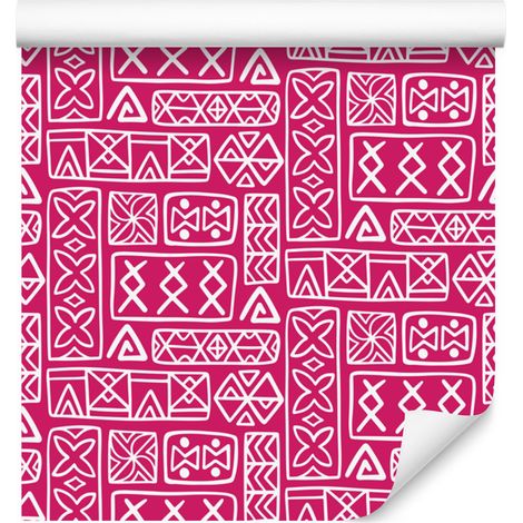 Carta da parati con motivo geometrico polinesiano, rosa cipria e viola, 50x1000 cm (1/5)