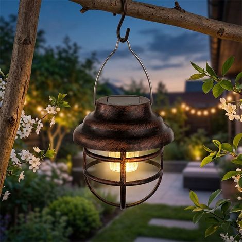 Lampada da soffitto a pendolo da esterno a LED solare Lampada a sospensione da giardino con lanterna a gabbia retrò (1/5)
