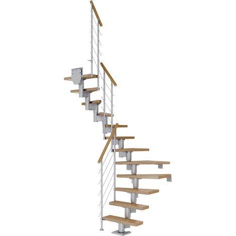 Dolle Mittelholmtreppe Dublin 1/4 gewendelt aus Ahorn lackiert 61 cm breit für GH 222–270 cm UK Metall Anthrazit mit Einzelstabgeländer