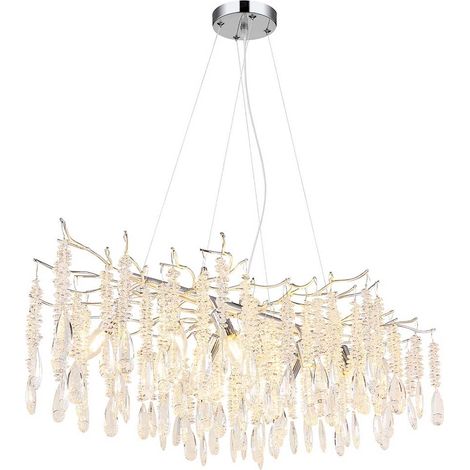 Pendelleuchte Hängeleuchte Deckenleuchte Metall silber Glaskristalle L 100 cm