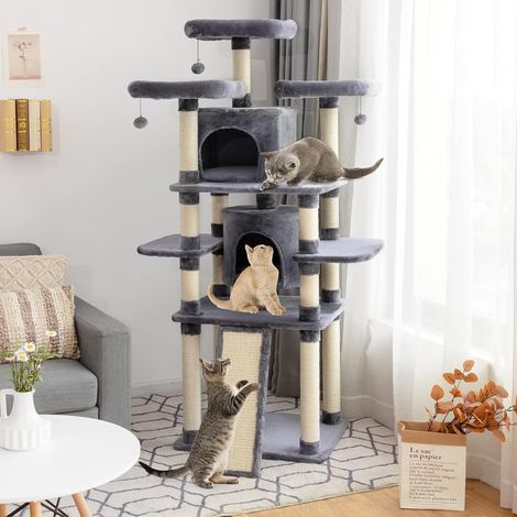 COSTWAY 170cm Kratzbaeume mit Spielbälle, 2 Höhlen für Katzen/ Kratzbaum/ Kletterbaum Katzenbaum Spielbaum (1/5)
