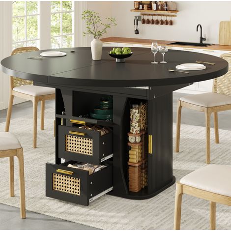 Esstisch ausziehbar aus MDF 118/158 x 118 x 77,1 cm schwarz mit Stauraum (1/5)