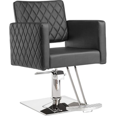 Chaise de coiffeur, réglable en hauteur, 90 à 105 cm, pivotante à 360 ° et capacité de charge de 150 kg, avec repose-pieds, dossier ouvert, en cuir PVC, noire (1/5)