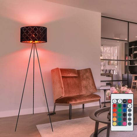 Lampada da terra piantana illuminante soggiorno telecomando treppiede tessuto, metallo nero, 1x LED RGB bianco caldo, PxH 69x149 cm (1/5)