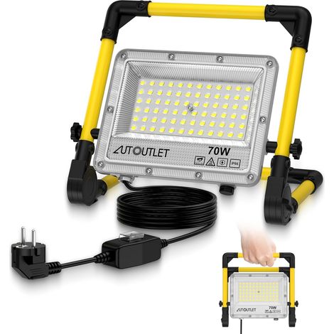 Projecteur de Chantier LED avec Trépied, Projecteur de Travail LED 70 W 6500 lm, Trépied Réglable et Câble D'alimentation de 3 m, étanche IP66, lampe de chantier amovible (1/5)
