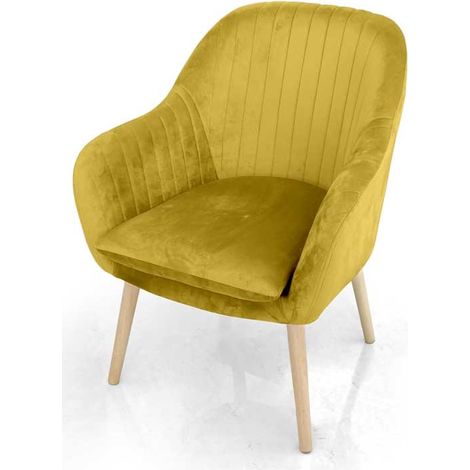 POLTRONA CON SEDUTA IN VELLUTO E GAMBE IN LEGNO 67X73XH81 CM COLORE GIALLO (1/4)