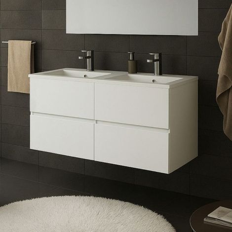 Mobile bagno sospeso doppio lavabo 120x44.6x52H colore bianco Sevilla