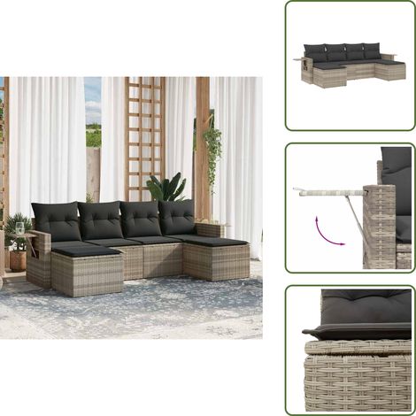 vidaXL Salon de jardin 6 pcs avec coussins gris clair résine tressée (1/5)