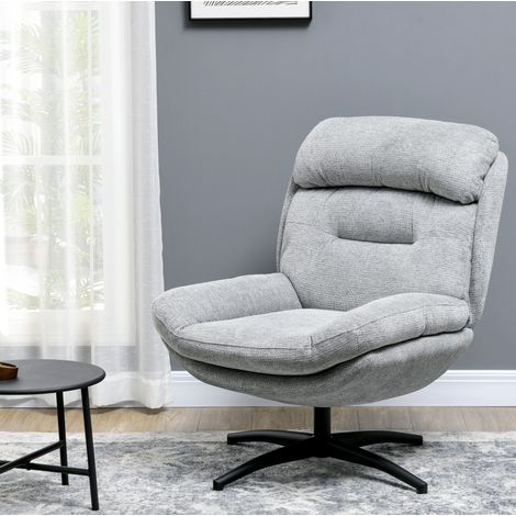 Poltrona girevole 360°, grigia, 79 x 91 x 98 cm, in poliestere effetto chenille con struttura in acciaio (1/5)