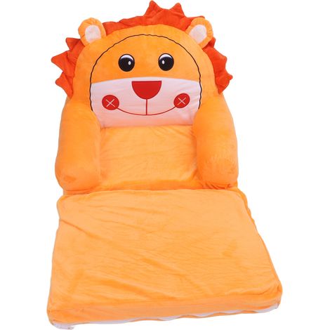 Canapé-lit enfant, doux, respirant et inclinable, avec motif animal, pour le salon ou la chambre, orange, 2 couches (1/5)