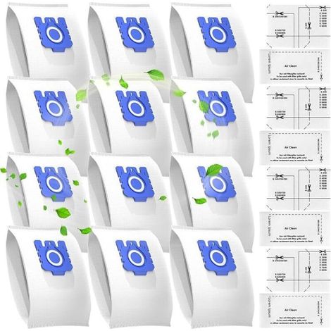 12 sacs pour aspirateurs Miele GN, compatibles avec les sacs à poussière Miele GN 3D Airclean Efficiency Classic C1 Complete C2 C3, S600, S2000, S5000 et S8000 (12 sacs + 4 filtres) (1/4)
