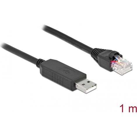 Delock Cable de conexiÃ³n serial con chipset FTDI, USB 2.0 Tipo-A macho a RS-232 RJ45 macho de 1 m negro