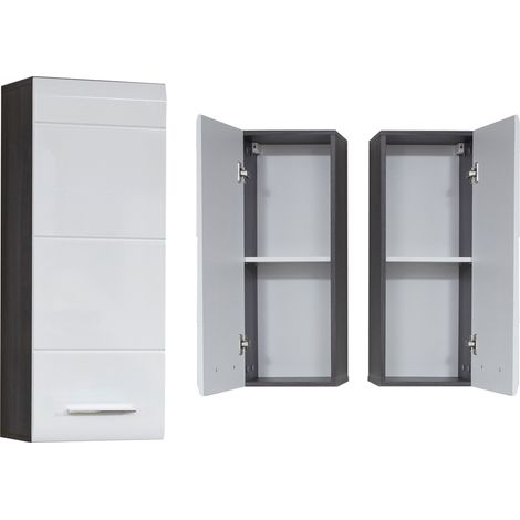 Hängeschrank LISBOA-19 in Weiß Hochglanz mit Sardegna Rauchsilber, B/H/T: ca. 30/77/24 cm (1/5)