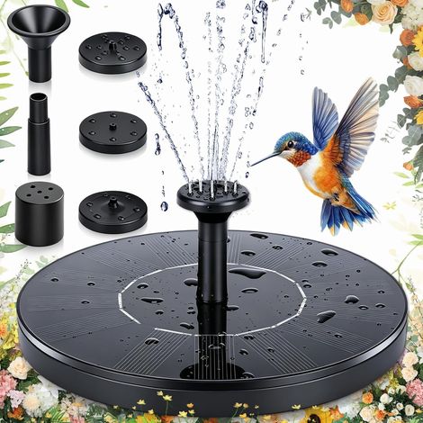 Fontaine Solaire, Flottante Pompe Bassin Solaire, Pompe Solaire Bassin Extérieur Décorative, Aucune Pile requise, Ausgestattet mit 6 Düsen, pour Jeux d'eau, Bains d'oiseaux et Étangs (Noir)