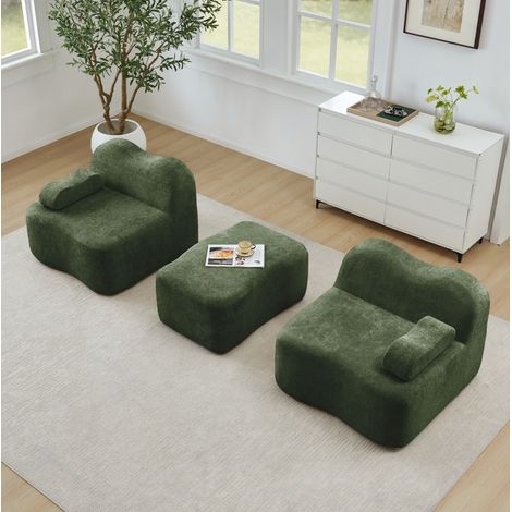 Canapé d'angle modulaire 192x167x70 cm vert en velours avec ottomane, forme ondulée et sans montage (1/5)