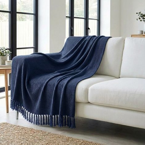 Maison Navy Woven Throw (1/2)
