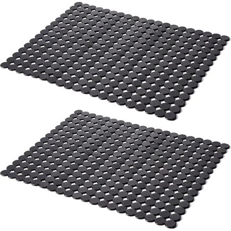 Tapis d'évier - 2 pièces - 30x40cm - Insert d'évier - Rectangulaire - Motif à pois - Protection d'évier - Zwart - PVC - Tapis d'évier - Tapis d'évier - Tapis de lavabo (1/5)
