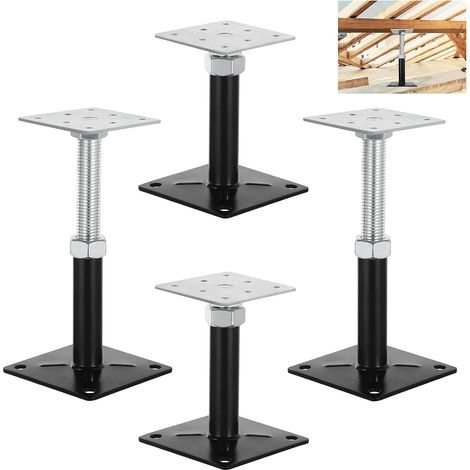 Lot de 4 supports de poteau - 100 x 100 mm - Hauteur réglable : 130 à 200 mm - Support de poteau réglable - Galvanisé à visser - Pied de support - Pied de support - Pied de sol en béton (1/5)