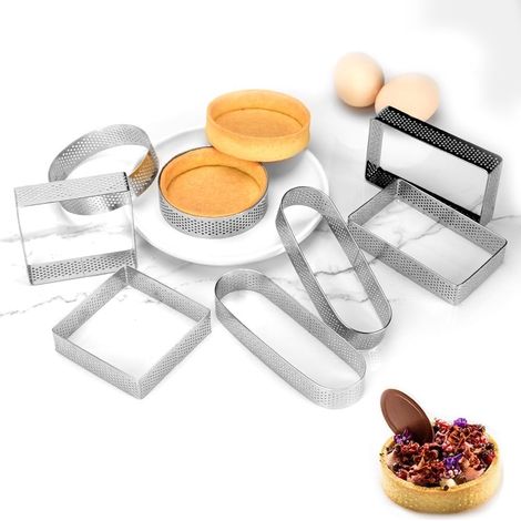 Lot de 8 Cercle à Tarte Acier Inoxydable, Design Aéré, Four et Lave-vaisselle, Pâtisserie Maison