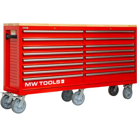 Servante d'atelier double 16 tiroirs type MEGA 2150 mm de large avec 6 grandes roues ø200 mm MW Tools GWB616