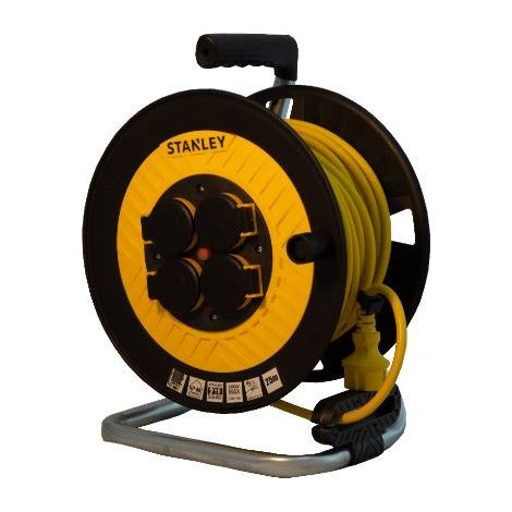 Stanley – Enrouleur prolongateur 25m 6370 – H05VV-F 3*1.5 mm² – IP44 – Disjoncteur thermique pour protection accrue – 16A 3680W
