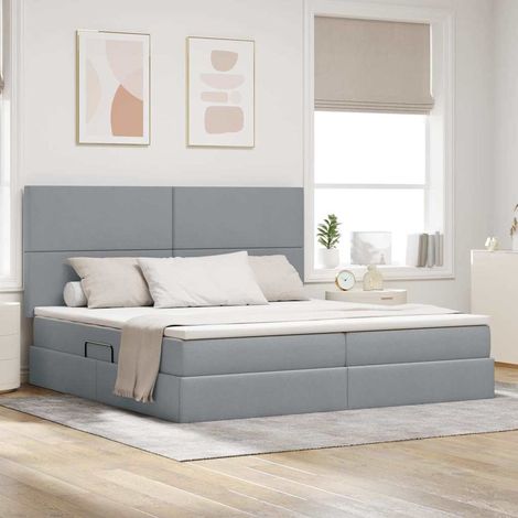 vidaXL Aufbewahrungsbett mit Matratze Hellgrau 200 x 200 cm Stoff (1/5)