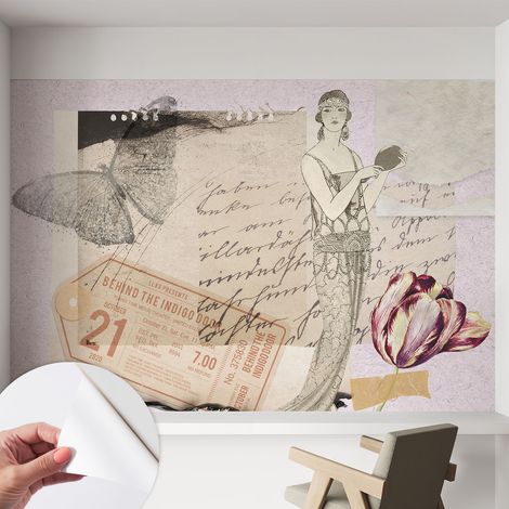 Papier peint adhésif décoratif pour chambre et salon Design moderne à poser facilement Collage nostalgique 152x104 cm (1/5)