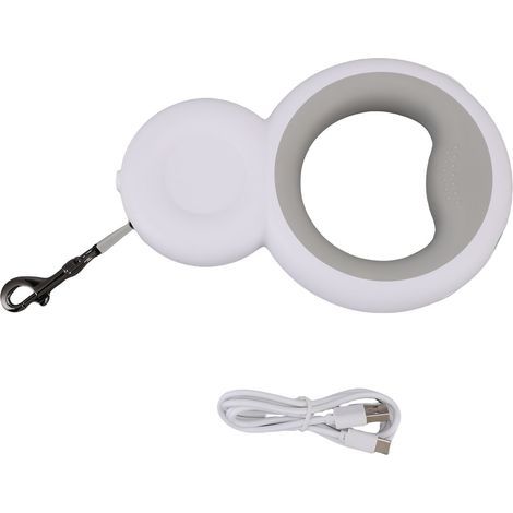 Retractable dog leash with integrated waste bag holder and LED light for walks with medium-sized dogs up to 30 kg. (1/5)