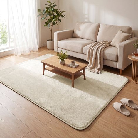Vounot – Tapis shaggy antidérapant 140x200cm – Poils ras ultra doux 10mm – Sous-tapis PVC inclus – Lavable en machine 30°C