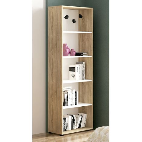 Etagère coloris Chêne cambrian/blanc - Longueur 60 x profondeur 29,4 x hauteur 182 cm -PEGANE- (1/2)