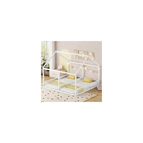 Lit cabane 90x200 cm en bois de pin blanc Avec barrière de protection Dimensions extérieures 204x187x168 cm Pour enfants (1/5)