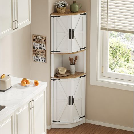 MODFU – Meuble d'angle 39,5x39,5x180 cm MDF – 5 espaces et niche centrale – Style vintage et anti-basculement – Blanc/bois foncé (1/5)