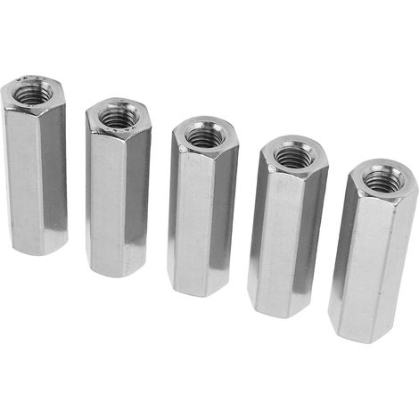 Lot de 5 écrous hexagonaux de raccordement M10x1,5 L55mm en acier inoxydable 304, antirouille et anticorrosion, pour boulons et goujons. (1/5)