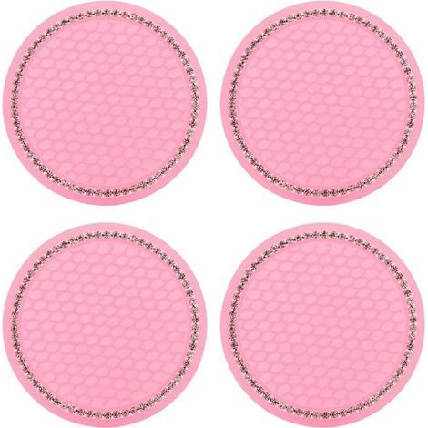 Lot de 4 dessous de verre antidérapants en silicone pour voiture (rose) - Accessoire pour porte-gobelet - Strass - Pour SUV, ber (1/5)