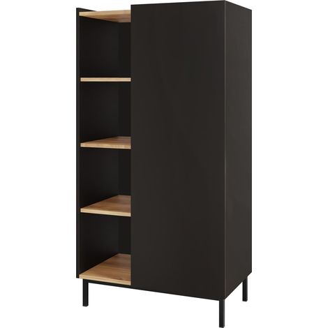Estantería Veldome 101, Negro + De color marrón claro, Cerrable, Con puertas, Aglomerado laminado, Número de puertas: 0, Número de cajones: 0, 140x74x44cm (1/5)