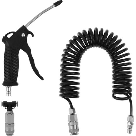 Pistolet à air comprimé avec tuyau spirale de 5 m - Pistolet de soufflage d'air comprimé avec raccord rapide en T - Pour voiture, camion, bateau (1/5)