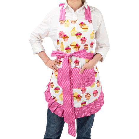 Tabliers en coton pour jeunes filles (roses), tablier à motif cupcake (1/5)