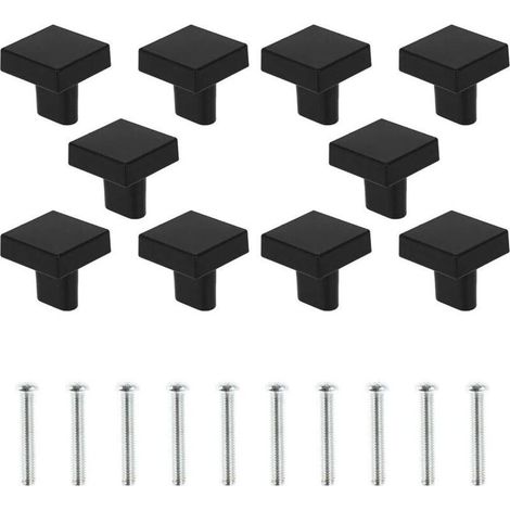 Lot de 10 Boutons de Porte Noir Boutons d'armoire Carrée en Laiton Massif Poignées de Meuble Cuisine Vintage avec Vis pour Armoire Placards Tiroirs (Noir) (1/5)