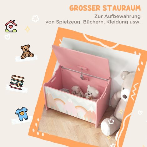 Boîte de rangement jouets avec couvercle à charnière de sécurité, design animalier mignon, 60 x 37 x 39 cm, rose. (1/5)