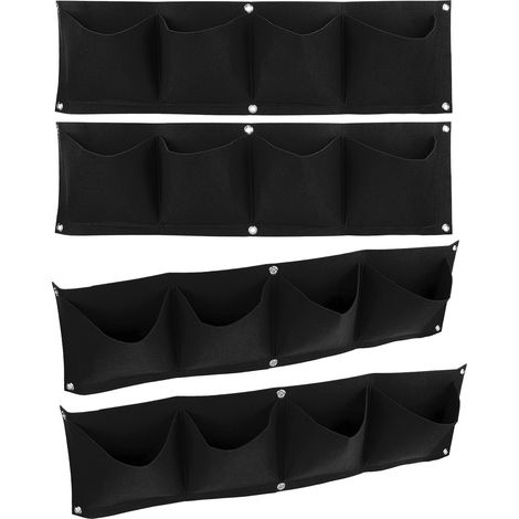 Lot de 4 sacs de culture muraux réutilisables en feutre biodégradable à 4 poches, noirs (1/5)