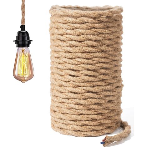 Corde Electrique 2 Noyaux - 10M Fil Electrique Tissu Cable Electrique Corde 2x0.75mm² Rétro Corde de chanvre tressé torsadée Câble pour Accessoires de Lampe à Suspendre (1/5)
