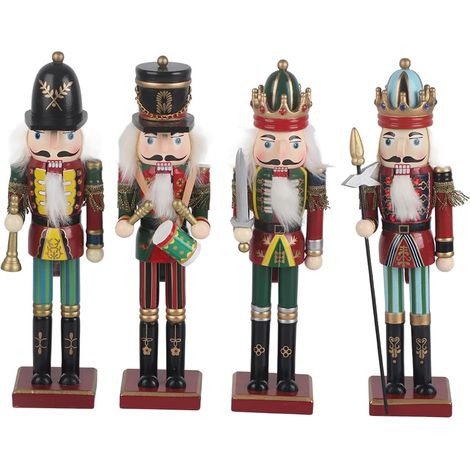 Ej.Life Lot de 4 Soldats Casse-Noisette en Bois de 30 Cm sur Support, Cadeau de Noël, Décoration D'intérieur avec Décoration Exquise pour Arbre de Noël, Convient pour Les Amis et (armée (1/5)