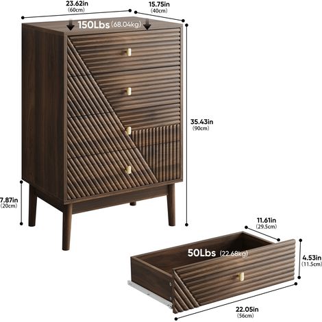 Commode à 4 tiroirs,commode moderne,meuble de rangement en bois,coiffeuse Meuble de rangement pour salon,chambre,couloir (noyer)